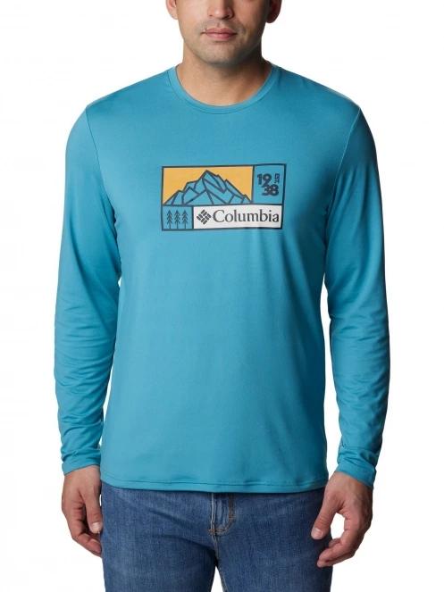 Columbia Tech Trail Long Sleeve Graphic férfi hosszú ujjú sport póló kék színben 2