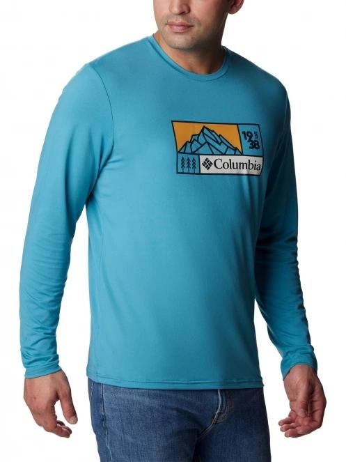 Columbia Tech Trail Long Sleeve Graphic férfi hosszú ujjú sport póló kék színben 5